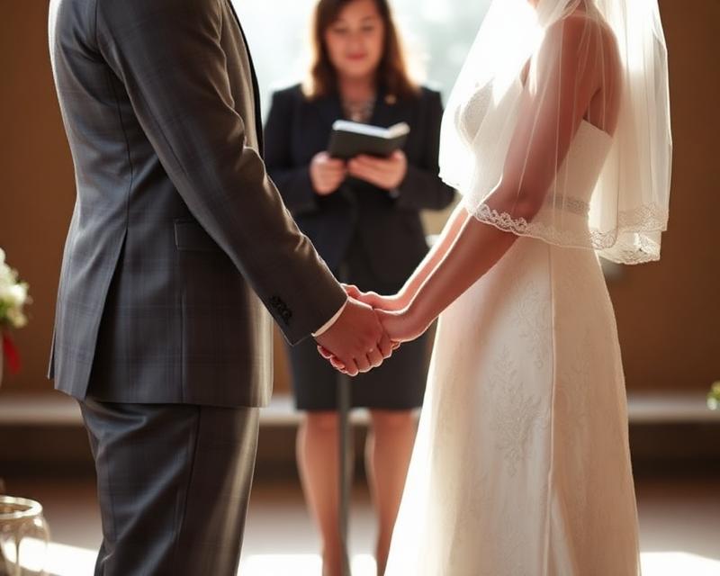 Couple getting married in New York with simple wedding ceremony and bouquet